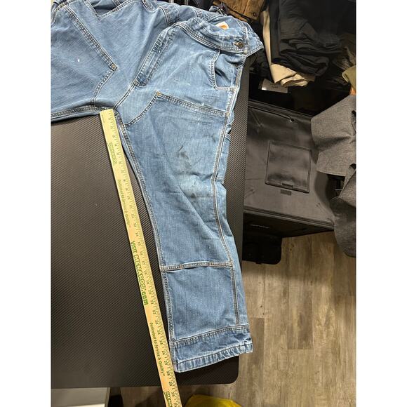 Carhartt Double Knee Denim Overalls Carpenter Workwear Utility 42x30 Distressed - Picture 6 of 16